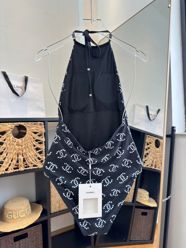 Chanel One-piece Swimsuit Black in Cotton