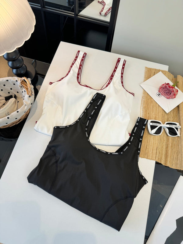 Chanel One-piece Swimsuit White in Cotton 195159