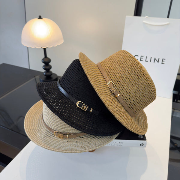 Celine Fedora Hat Black in Straw 197601