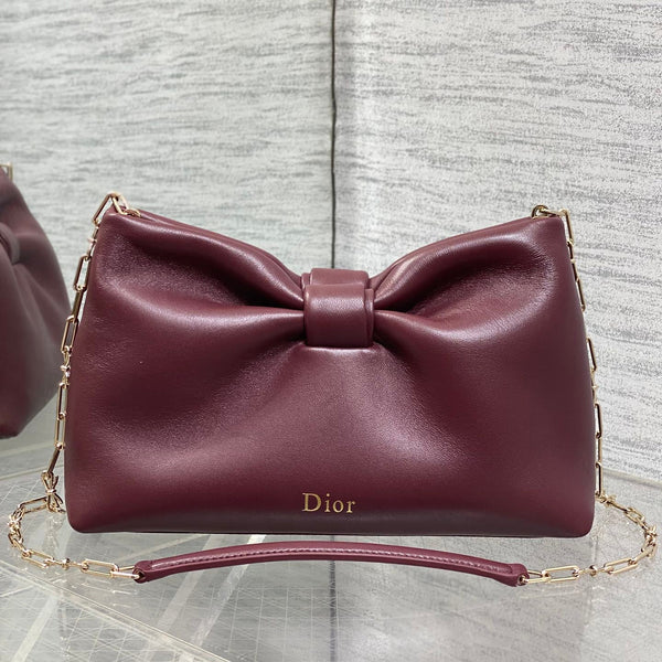 Dior 26 Bow Chain Bag in Burgundy Lambskin