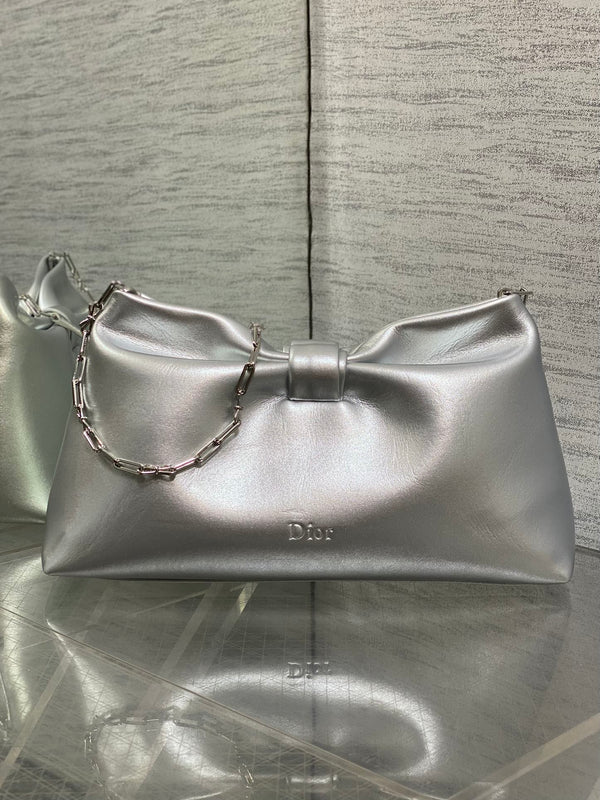 Dior 26 Bow Chain Bag in Silver Lambskin