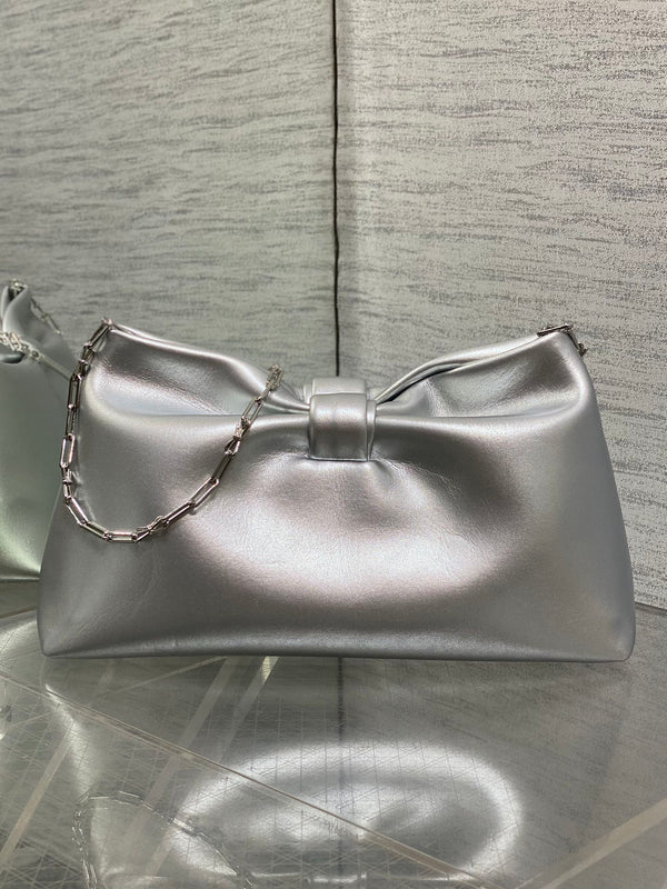 Dior 26 Bow Chain Bag in Silver Lambskin