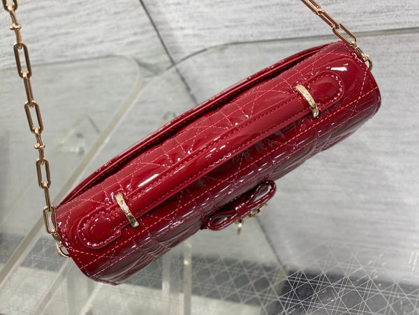 Dior 26 Bow Pearl Chain Clutch In Red Glossy Lambskin GHW