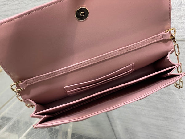 Dior 26 Bow Pearl Chain Clutch Powder Pink Lambskin GHW