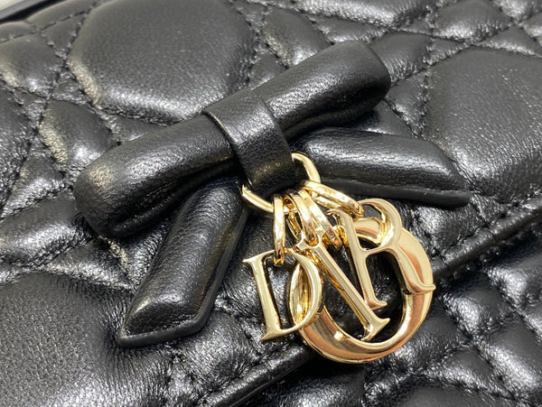 Dior 26 Bow Pearl Chain Clutch Black Lambskin GHW