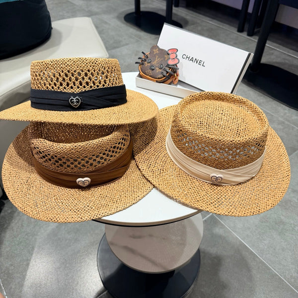 Chanel French Flat Top Hat Camel White in Straw 201564