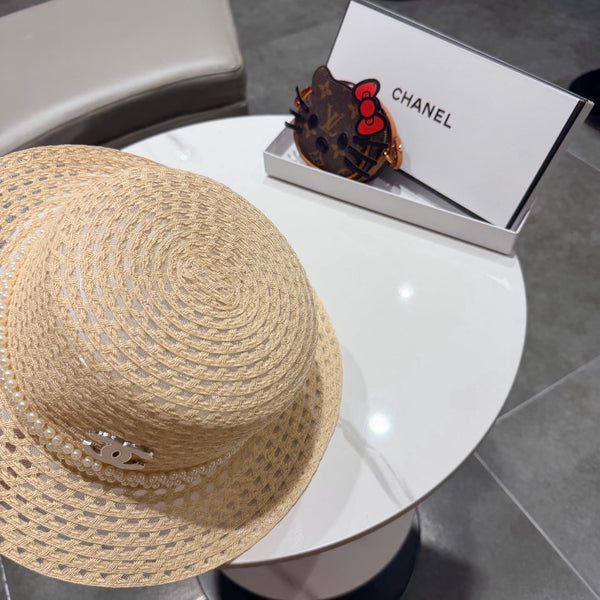 Chanel French Hat Elegant Pearl Beige in Straw 201563
