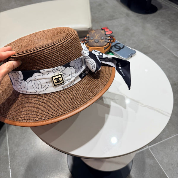 Chanel Flat-top Brown Straw Hat 201528