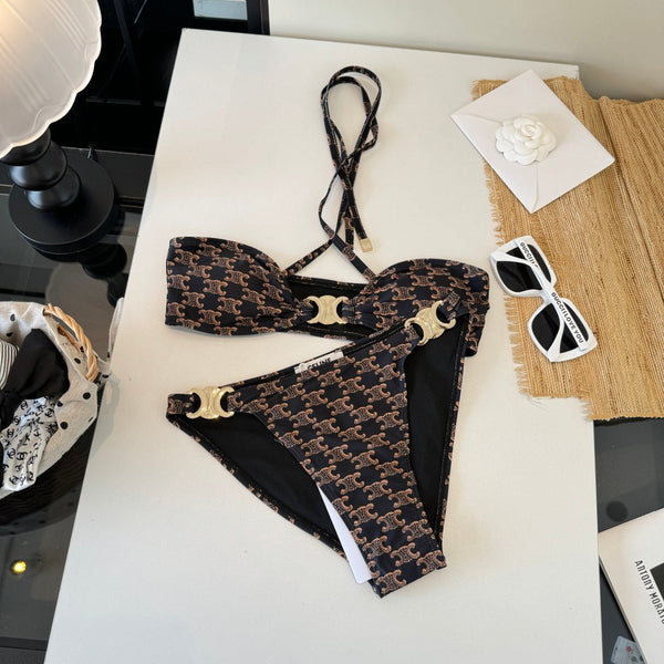 Celine Triangle Swimsuits Brown Polyamide 203014