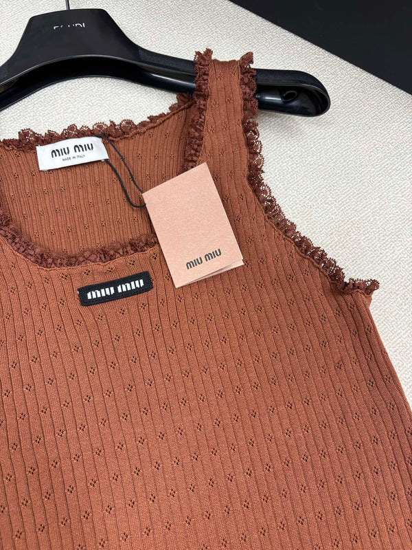 Miu Miu 26 Crew Neck Vest Brown in Knitting 191316