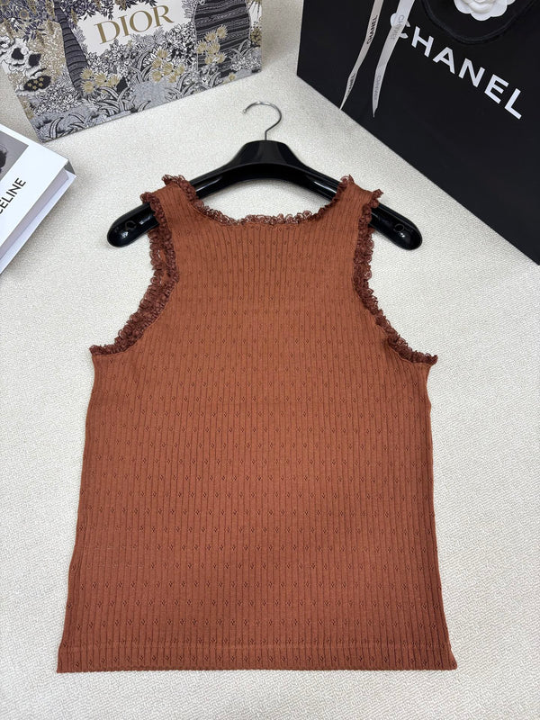 Miu Miu 26 Crew Neck Vest Brown in Knitting 191316