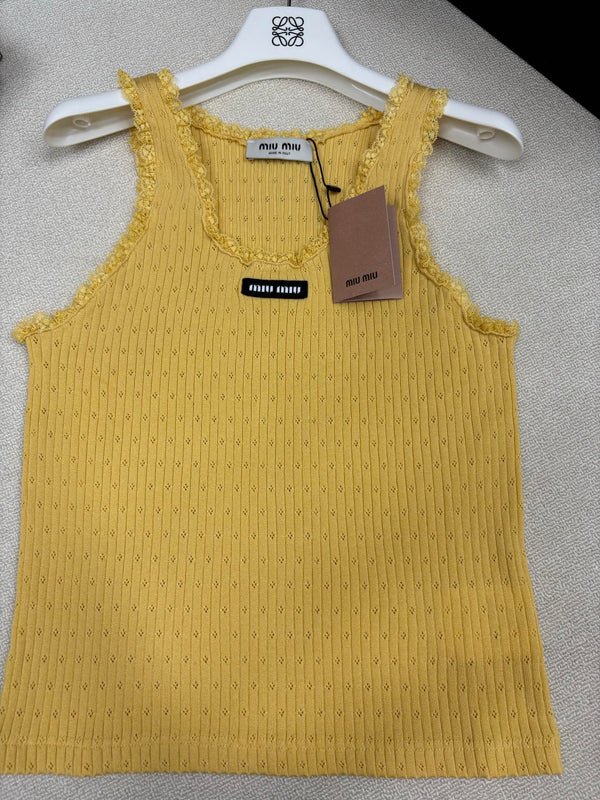 Miu Miu 26 Crew Neck Vest Yellow in Knitting 191315