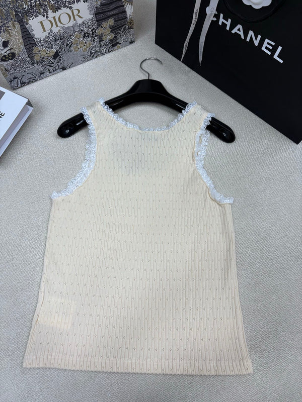 Miu Miu 26 Crew Neck Vest Cream in Knitting 191314