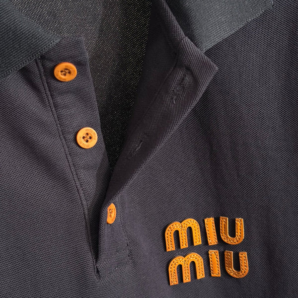 Miu Miu Polo Collar Short-Sleeve Dress Navy Blue in Cotton 190632