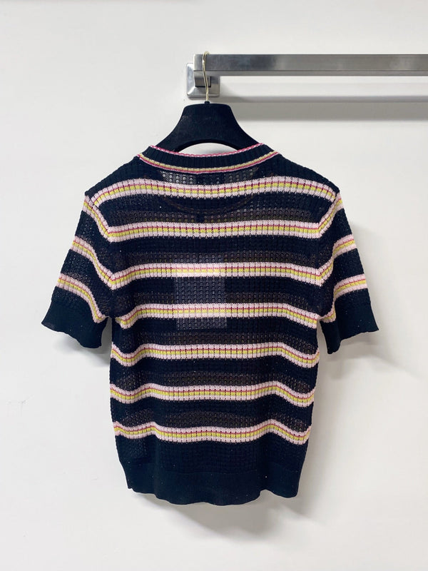 Chanel Two-Tone Short-Sleeve T-Shirt Pink Black in Tencel 194365
