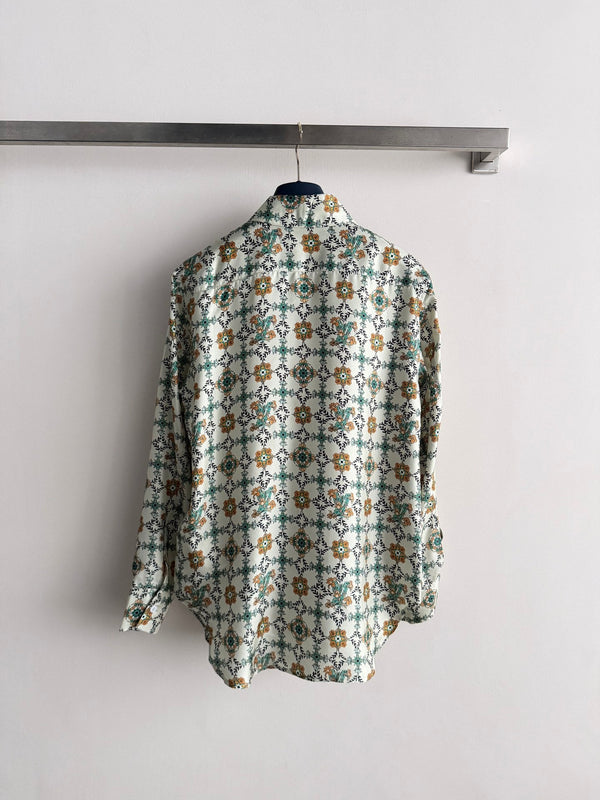 LV 26SS Retro Print Silk Shirt Cream floral in Silk 198356