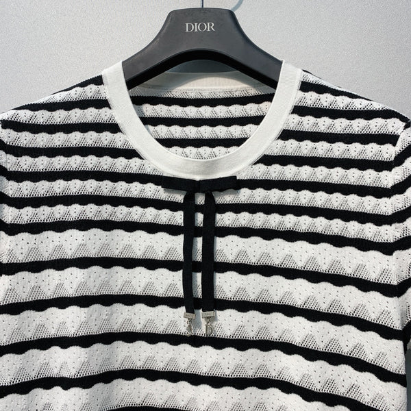 Dior 26SS Striped Knit Short-Sleeve Top White in Polyester Fiber 199330