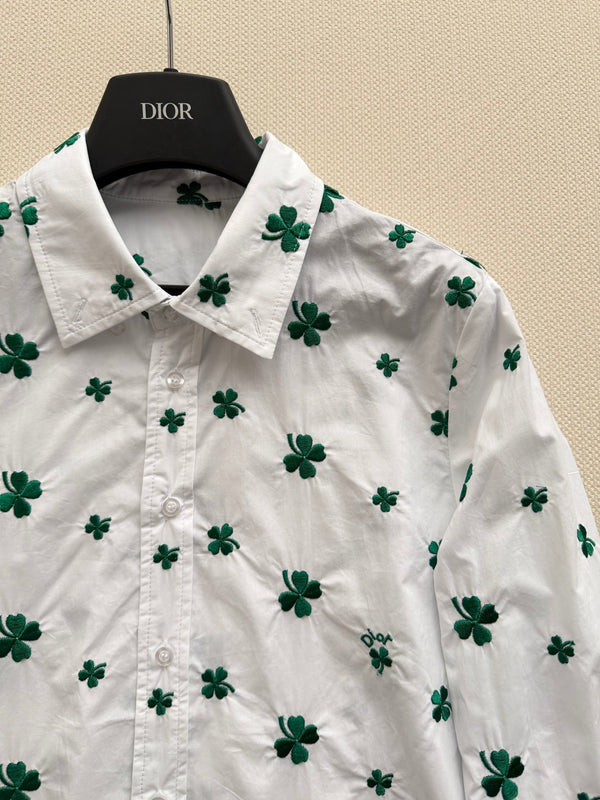 Dior 26SS a Four-leaf Clover Print Shirt White in Cotton 198140