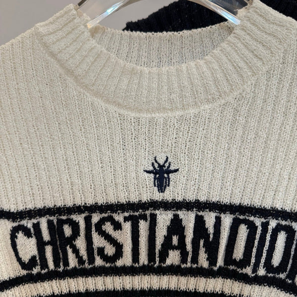 Dior Knitwear Short-Sleeve White Black in Wool textile
