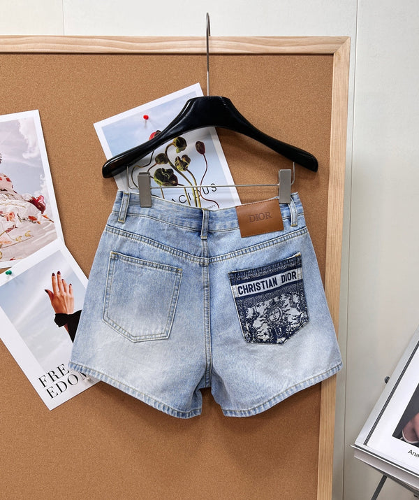 Dior Pocket Print Denim Shorts Blue in Cotton 188839