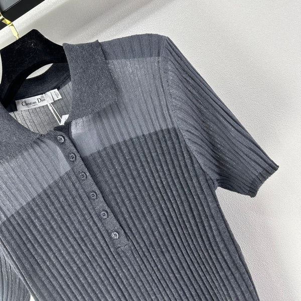 Dior Semi-transparent Knit Polo Shirt Black in Wool 362482