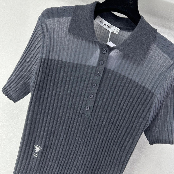 Dior Semi-transparent Knit Polo Shirt Black in Wool 362482