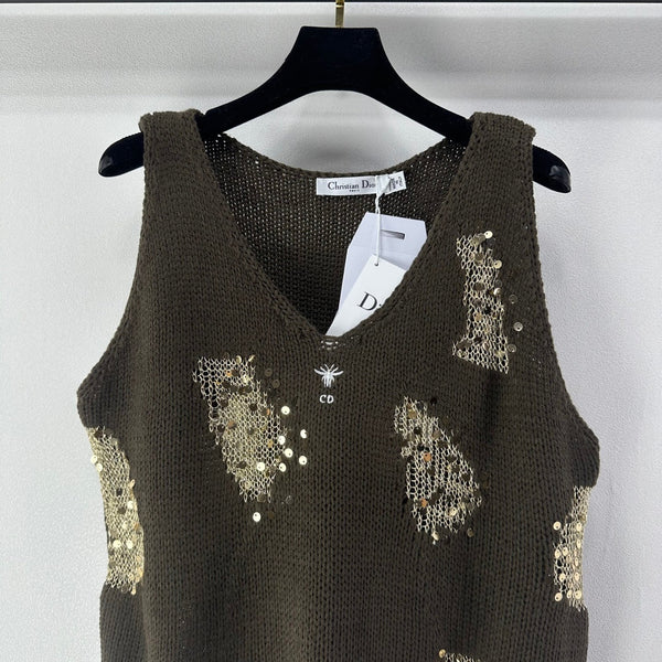Dior Sequin Knit Vest Olive Green in Nylon 360692