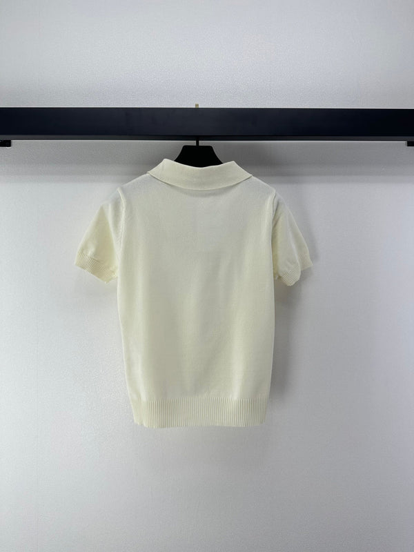 Dior Floral Embroidered Collared Knit Sweater Ivory in Viscose 360689
