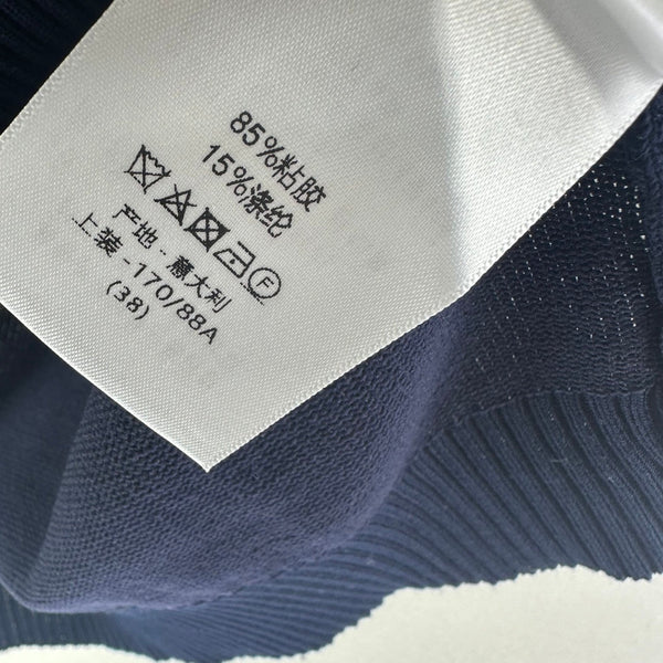 Dior Floral Embroidered Collared Knit Sweater Navy Blue in Viscose 360688