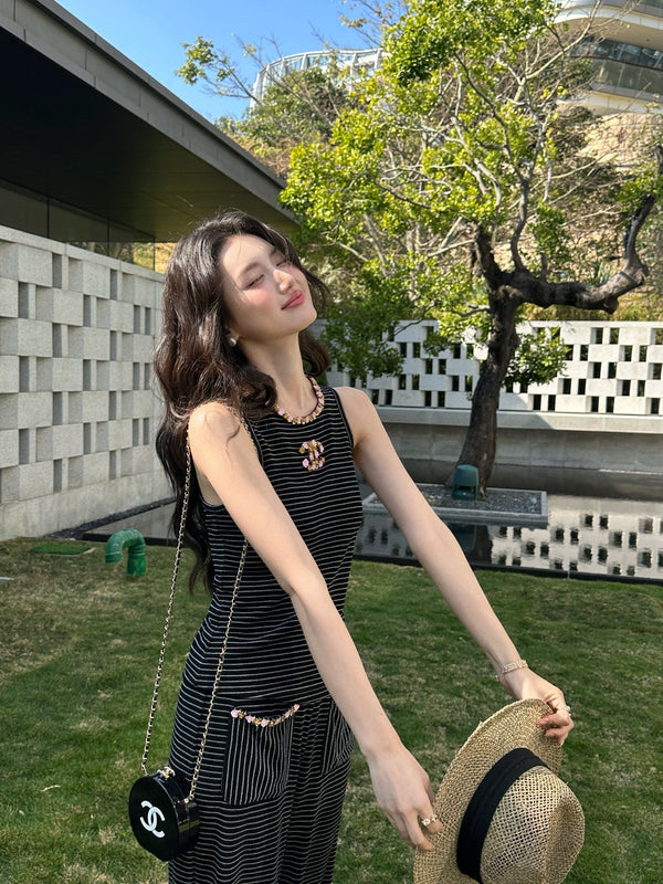 Chanel 26 Striped Suit Black in Acetate 202866