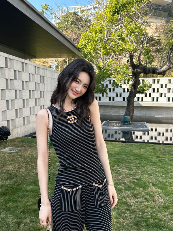 Chanel 26 Striped Suit Black in Acetate 202866