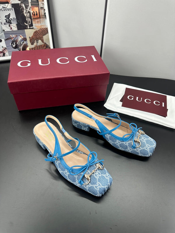 Gucci Horsebit Slingback Blue in Denim 688320