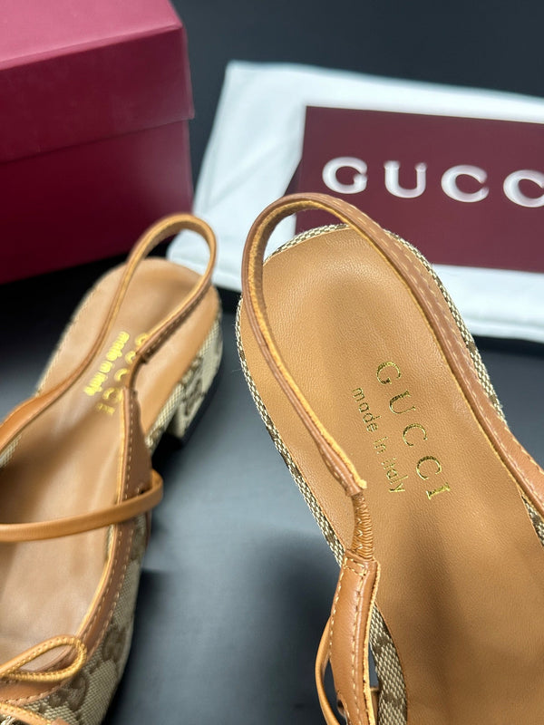 Gucci Horsebit Slingback Brown in Denim 688319