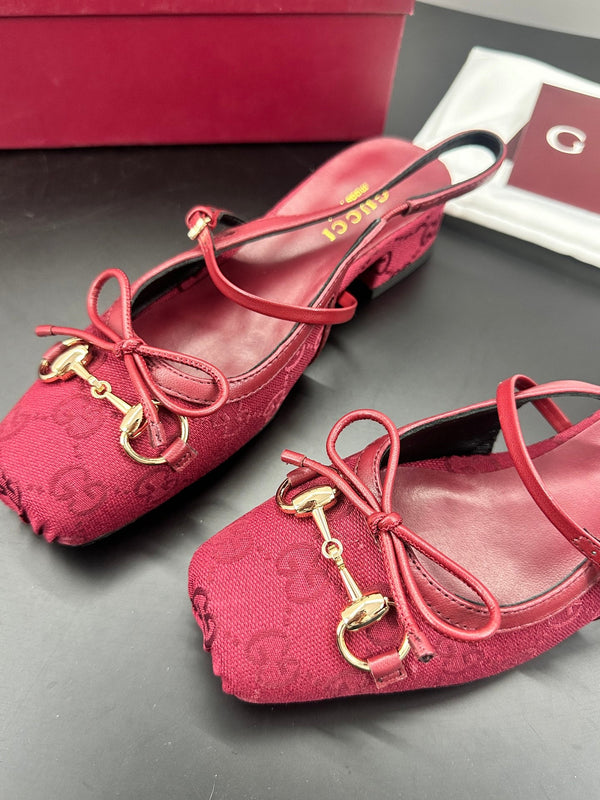 Gucci Horsebit Slingback Red in Denim 688316