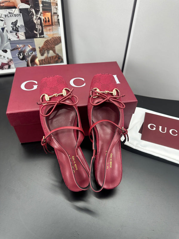 Gucci Horsebit Slingback Red in Denim 688316