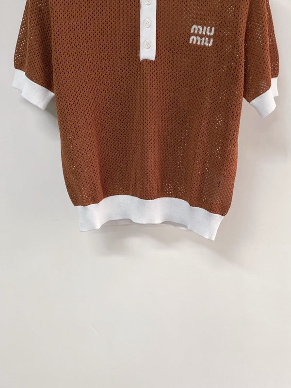 Miu Miu Short-Sleeve T-Shirt Brown in Wool 204083