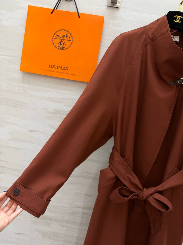 HM Stand Collar Trench Coat Brown in Cotton and Polyester 221623