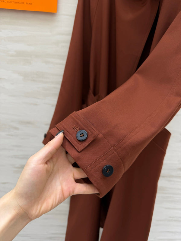 HM Stand Collar Trench Coat Brown in Cotton and Polyester 221623