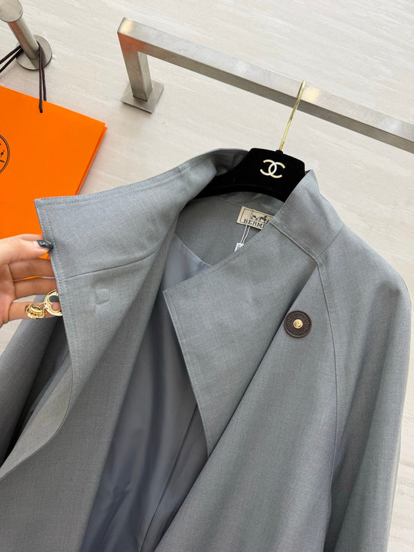 HM Stand Collar Trench Coat Gray in Cotton and Polyester 221621