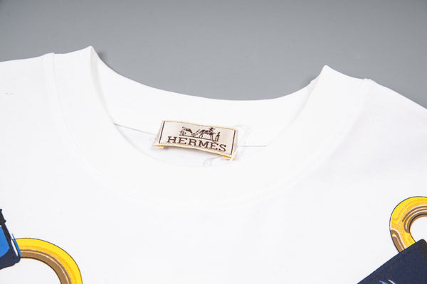 HM Short-Sleeve T-Shirt with Equestrian Theme Print White in Cotton 215417