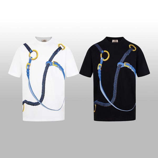 HM Short-Sleeve T-Shirt with Equestrian Theme Print Black in Cotton 215416
