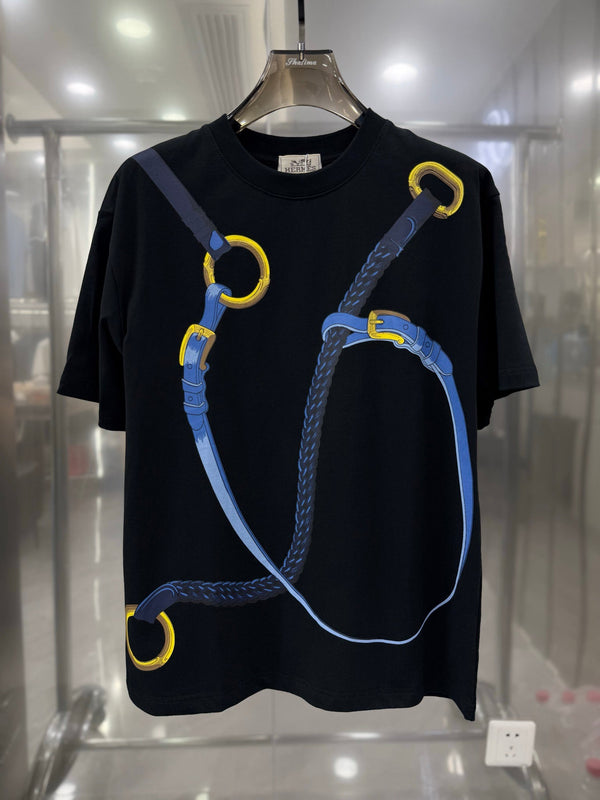 HM Short-Sleeve T-Shirt with Equestrian Theme Print Black in Cotton 215416
