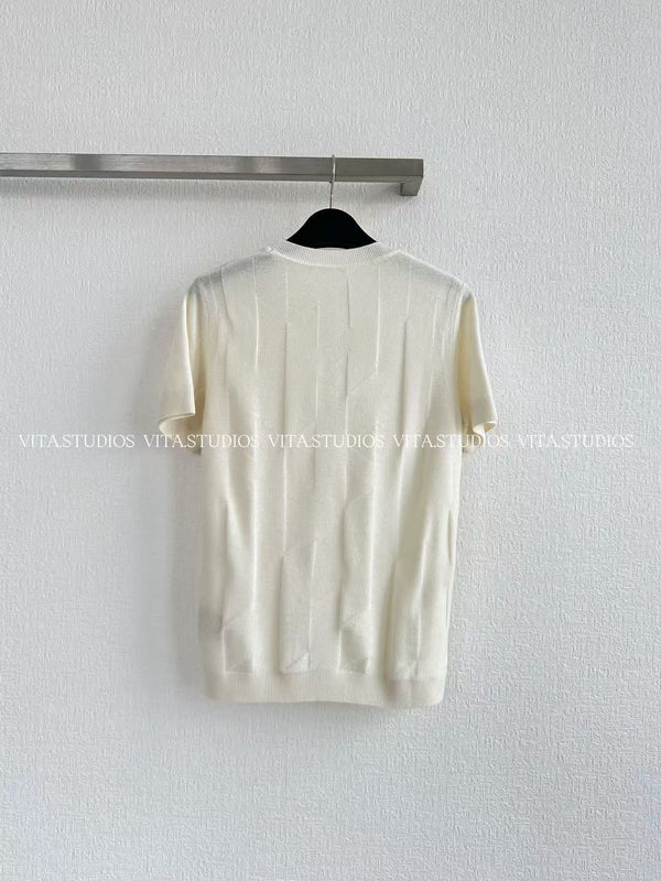 HM Geometric Knit Short-Sleeve T-Shirt White in Sheep Wool 196153