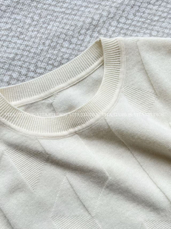 HM Geometric Knit Short-Sleeve T-Shirt White in Sheep Wool 196153