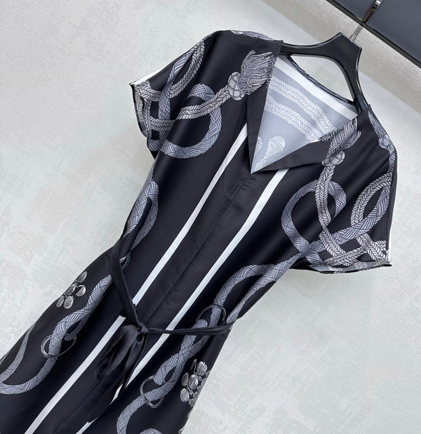 HM 26 Printed Tie-Waist Dress Black in Mulberry Silk 180941