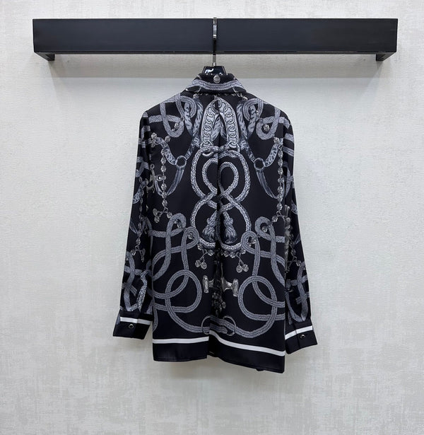 HM 26 Printed Long-Sleeve Shirt Black in Mulberry Silk 180937