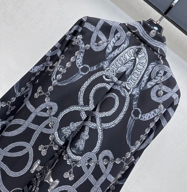 HM 26 Printed Long-Sleeve Shirt Black in Mulberry Silk 180937