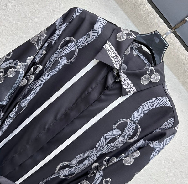 HM 26 Printed Shirt Dress with Belt Black in Mulberry Silk 180932