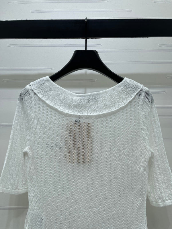 Miu Miu 26 Collared Short-sleeve Cardigan White in Cotton 221703