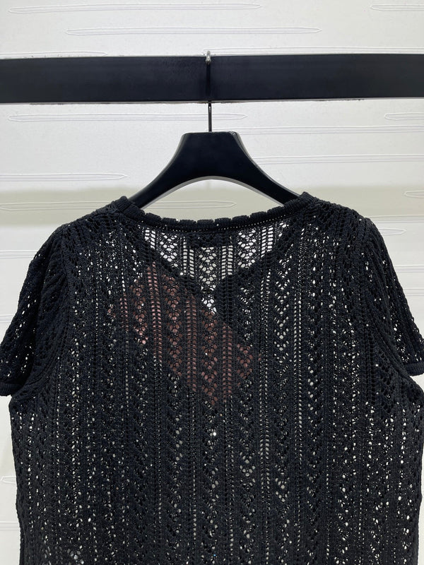 Miu Miu 26 Crew Neck Short-Sleeve Top Black in Wool 221700